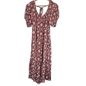 Knox Rose Dress Womens Size Medium Pink Purple Midi Boho Puff Sleeve Pockets